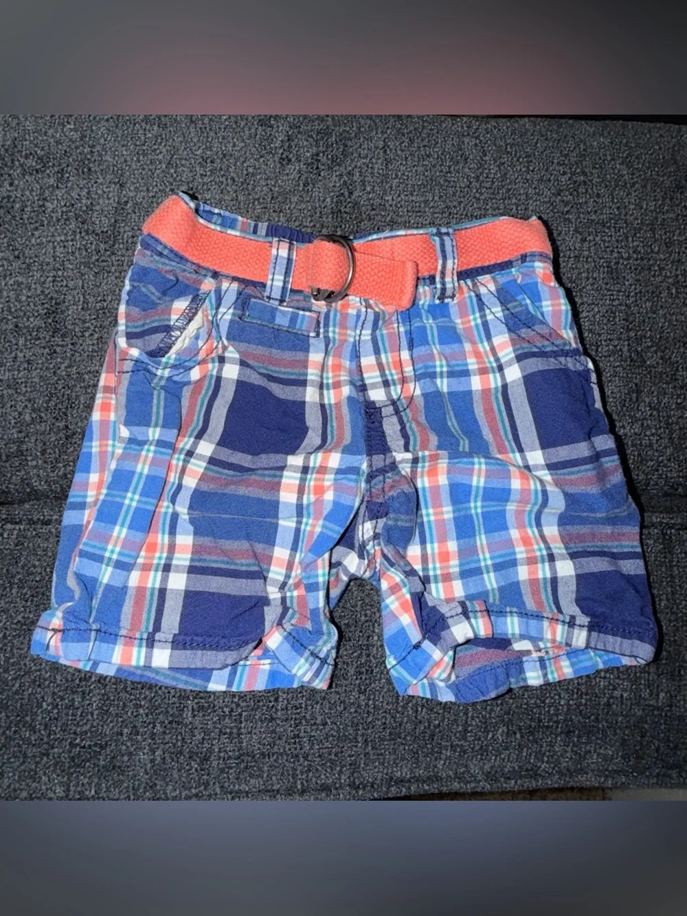 Boy girl toddler 12-18 month Plaid Shorts with Coral Belt - old navy‎
